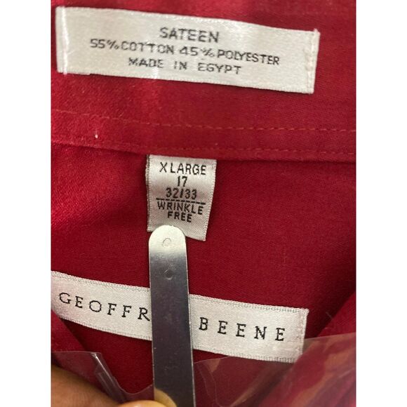 Geoffrey Beene Burgundy Men's Dress Shirt Size XL17 Long Sleeve Button Down - Picture 11 of 11